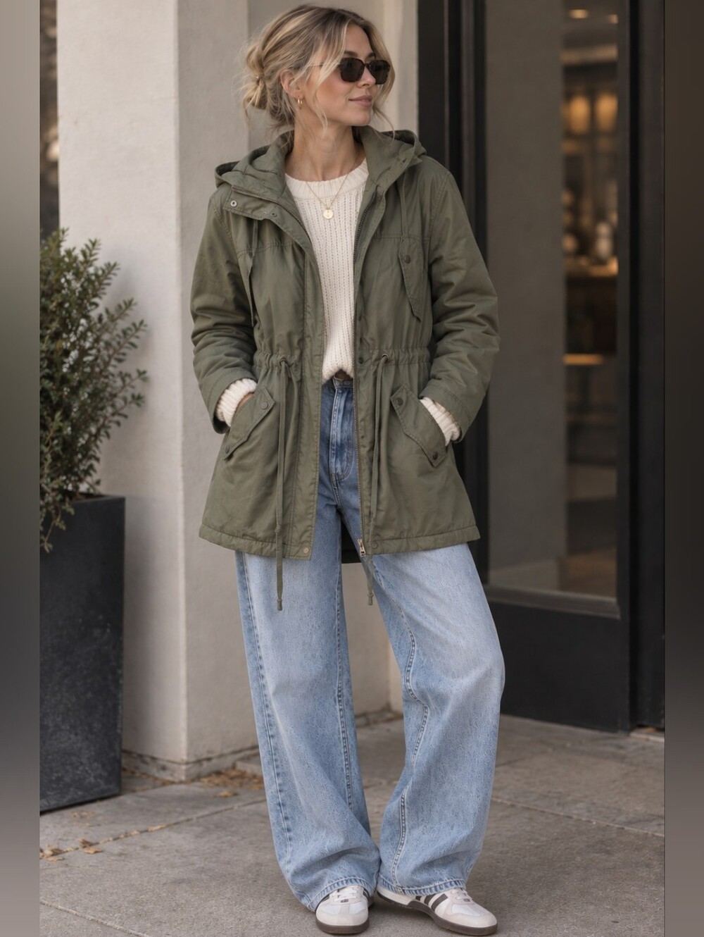 Utility Parka Olive Green Jacket M Vera Moda Gorpcore Military Anorak Coat